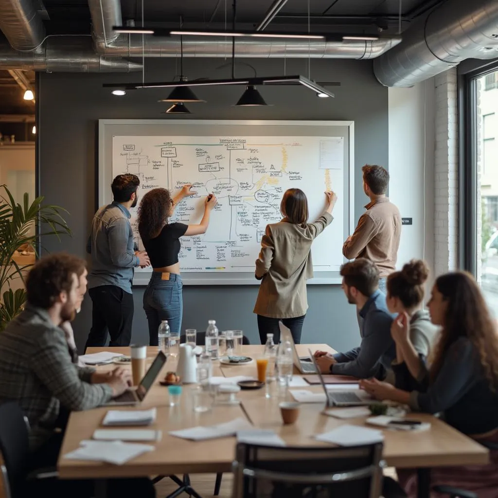 Equipo en sesión de brainstorming